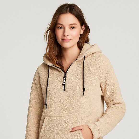 PINK Victoria's Secret Tops - PINK by Victoria’s Secret Sherpa Quarter-Zip Hoodie – Size Small